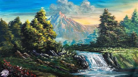 Beautiful Waterfall Scenery Painting Acrylic Painting Tutorial