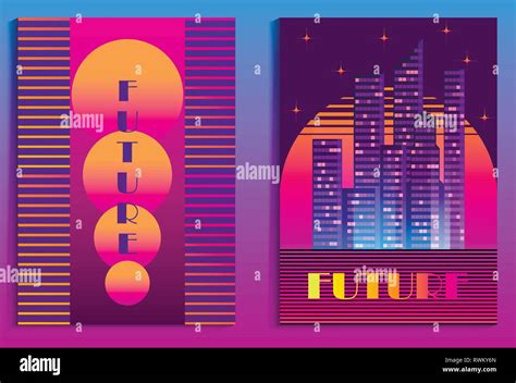 Cityscape Poster In Futurism Style Night City Of Skyscrapers