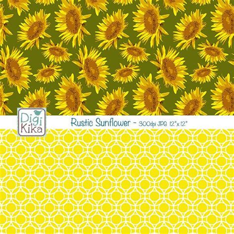 Rustic Sunflower Digital Papers Sunflowers Scrapbook Paper Summer