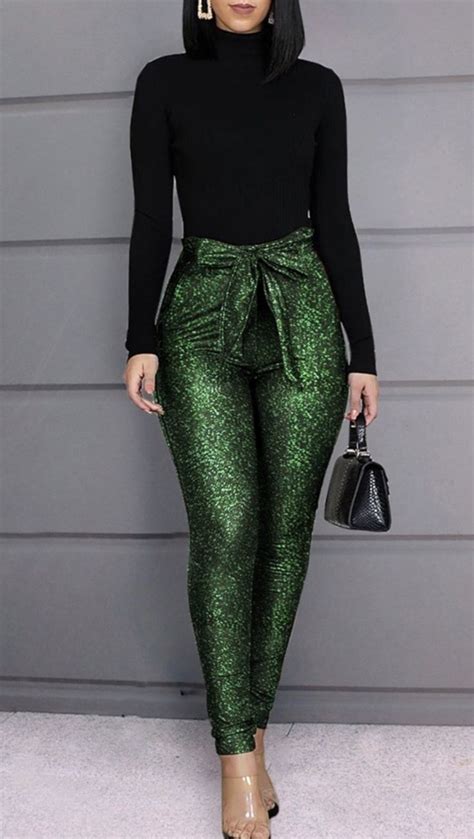 Green High Waist Belted Glittering Pants Bposh Beauty Bar And Boutique Glitter Pants Glitz