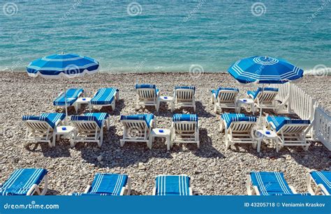 City Of Nice Beach With Umbrellas Stock Photo Image Of European