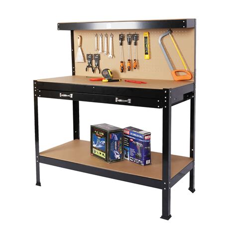 Buy Homvent Steel Tool Workbench With 2 Drawers And Peg Board