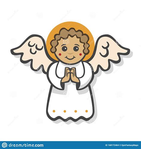 Cute Christmas Winged Praying Angel Drawing With An Aura Isolated On