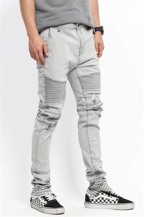 Themogan Men S Distressed Ripped Destroyed Denim Zipper Ankle Skinny Biker Jeans Ebay