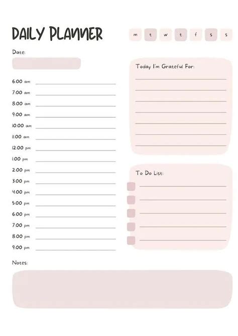The Daily Planner Is Shown In Pink And White With Black Writing On It S