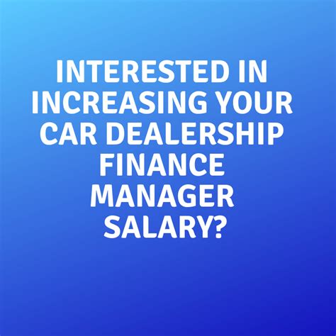 The average finance manager salary in the usa is $95,008 per year or $48.72 per hour. Interested in Increasing your Car Dealership Finance ...