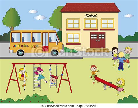 Stock Illustration Of School Illustration Of School With Children In