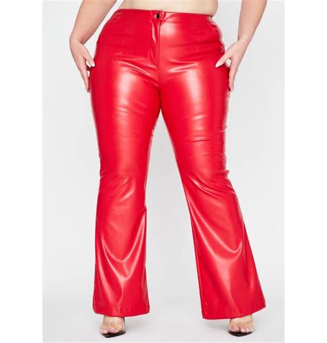Plus Size Vegan Leather PU High Waist Flare Pants Red Dolls Kill