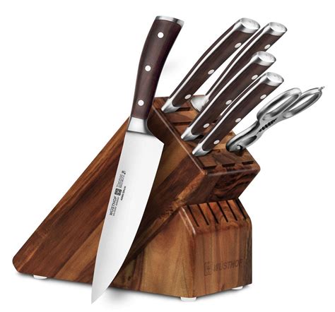 wusthof ikon blackwood knife block set 7 piece acacia cutlery and more knife block set