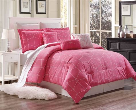 B Y403 3 Piece Hot Pink Diamond Geometric Pattern King Cotton Duvet Cover Bed Set For Comforter
