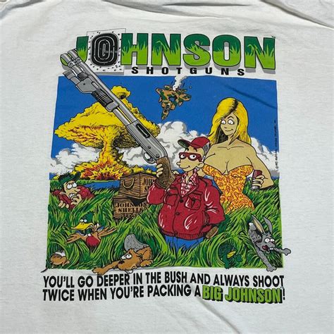 Big Johnson T Shirt Men Xl Adult White Shotguns Hunt Joke Funny Sex Vintage 90s Sidelineswap