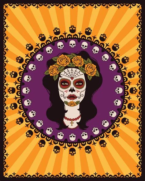 frame with mexican skull girl — stock vector © rvvlada 32477531
