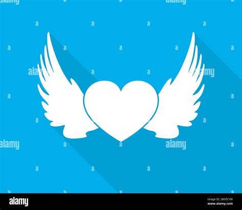 White Winged Heart Icon Silhouette Of Winged Heart With Long Shadow On