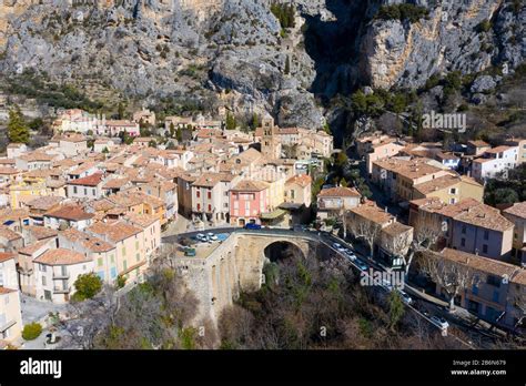 France Alpes De Haute Provence Aerial View Of Moustiers Sainte Marie