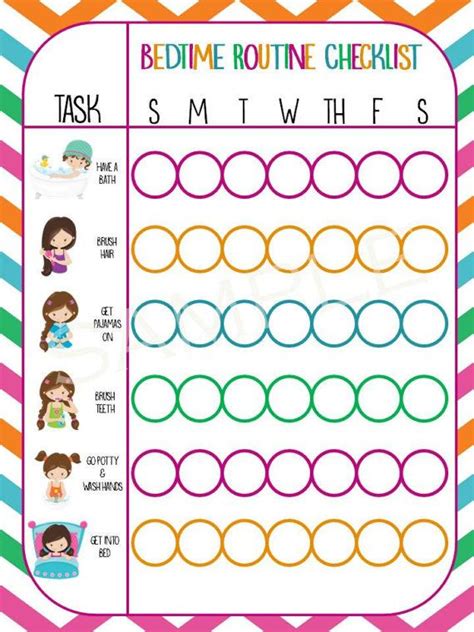 Printable Bedtime Routine Checklist Girl Kids Routine Chart Chore