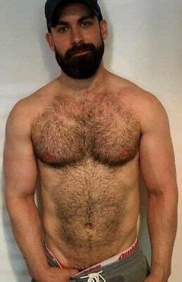 Shirtless Male Muscular Hairy Chest Beefcake Thick Beard Hunk Photo X