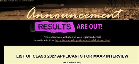 Maap Entrance Exam Result 2023 Passers List Ph