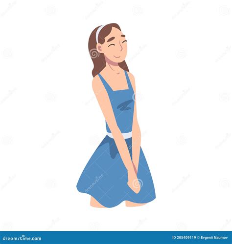 Smiling Asian Woman Wearing Dress In Standing Pose Vector Illustration