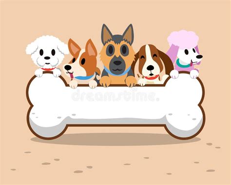 Cartoon Dogs With Bone Sign Stock Vector Illustration Of Bichon