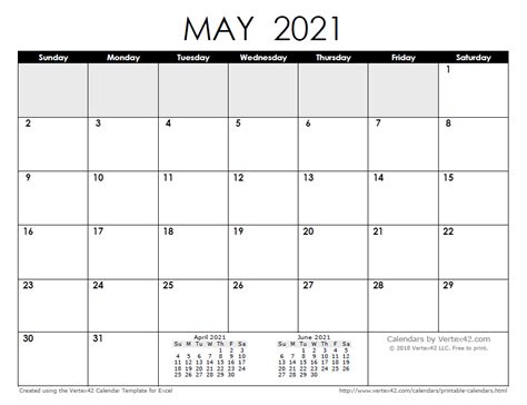 2021 Calendar Template By Vertex42 Calnda