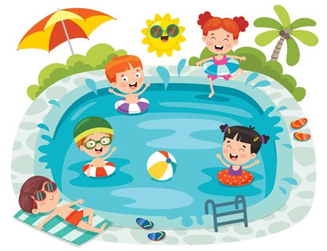 Niños Divertidos Nadando En La Piscina 2388479 Vector En Vecteezy