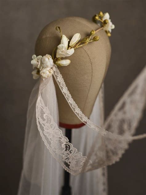 Wedding Crown Veil Floral Bridal Headpiece Antique Veil Etsy Bridal