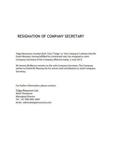 14 Company Secretary Resignation Templates In Pdf