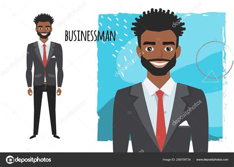 Black African American Businessman With Beard In Formal Suit Full