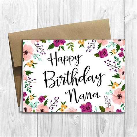 Happy Birthday Nana Floral Watercolor 5x7 Printed Greeting Etsy