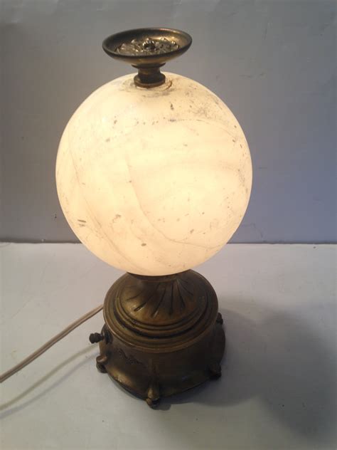 White Alabaster Round Marble Crystal Ball Table Lamp Brass Cast Gold