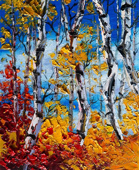 Autumn Birch Landscape Painting Oil On Canvas Textured Palette Knife