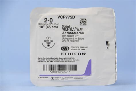 Ethicon Suture Vcp775d 2 0 Vicryl Plus Antibacterial Violet 8 X 18