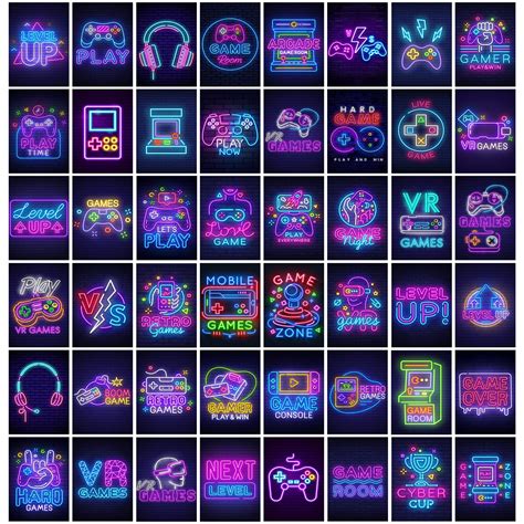 Buy Game Room Decor 50pcs Neon Video Game Wall Collage Kit Gaming
