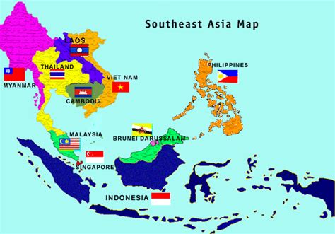 Asia tenggara terletak di bahagian tenggara benua asia. Kajian Tempatan: Peta Asia Tenggara