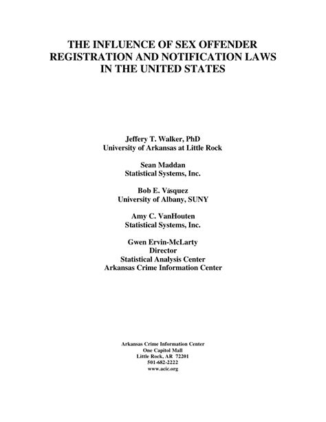 Pdf The Influence Of Sex Offender Registration And Notification Laws In The United States A