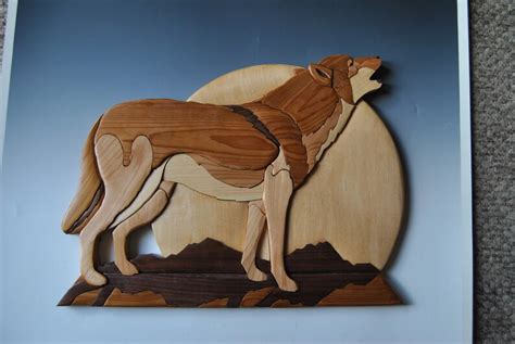 Howling Wolf Wallhanging Wood Intarsia Sculpturewildlife Etsy