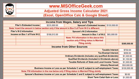 Ready To Use Adjusted Gross Income Calculator 2021 Msofficegeek