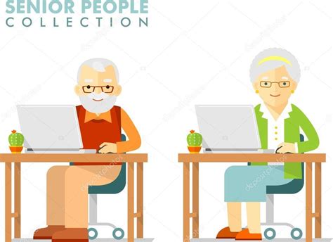 Social Concept Old People Using Computer — Stock Vector