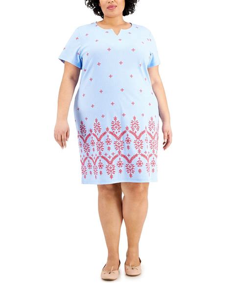 Karen Scott Plus Size Embroidered Striped Knit Dress Created For Macy