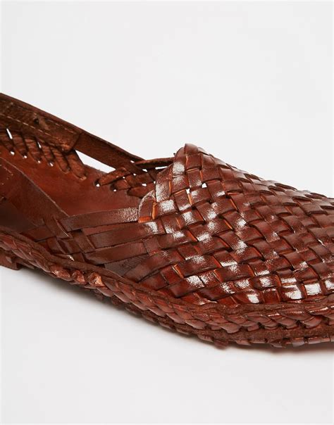 lyst asos woven sandals in leather in brown for men