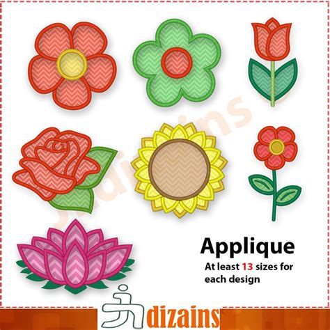 Flower Applique Embroidery Design Set Embroidery Designs Etsy