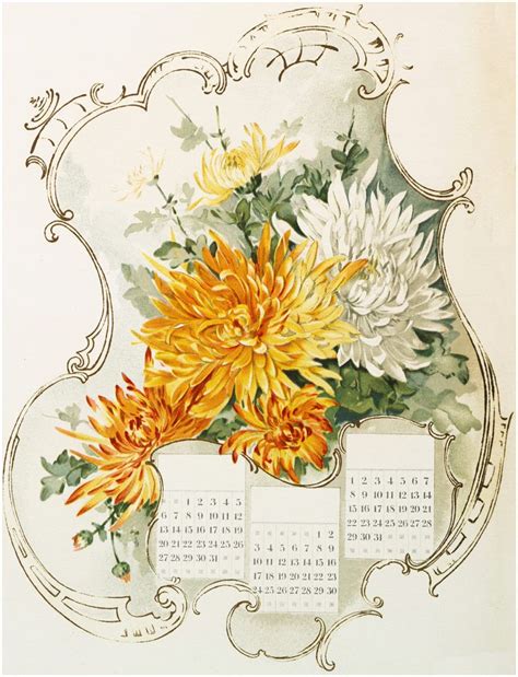 Floral Mums Calendar Image Vintage Calendar Art Calendar Calendar