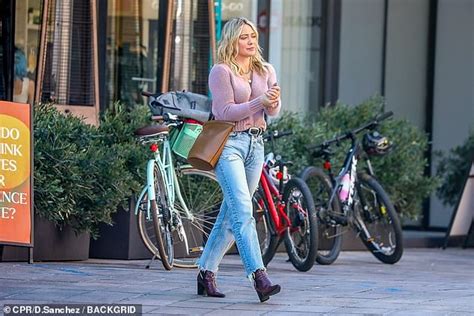 Hilary Duff Keeps It Casual Cool In Pink Sweater And Jeans While Out In