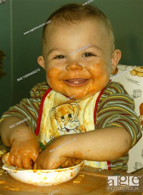 Baby Eating Noodles Stock Photo Picture And Rights Managed Image Pic