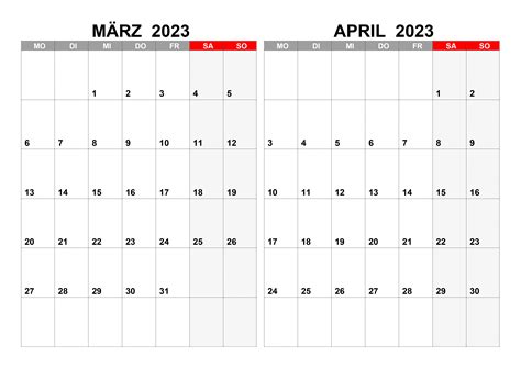Kalender März April 2023 Kalendersu