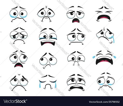 Cartoon Faces With Crying And Weeping Expression Vector Image