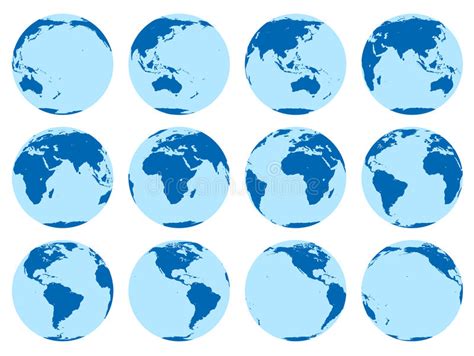 Un Insieme Di Vettore Di 12 Globi Piani Che Mostrano Terra In 30 Gradi