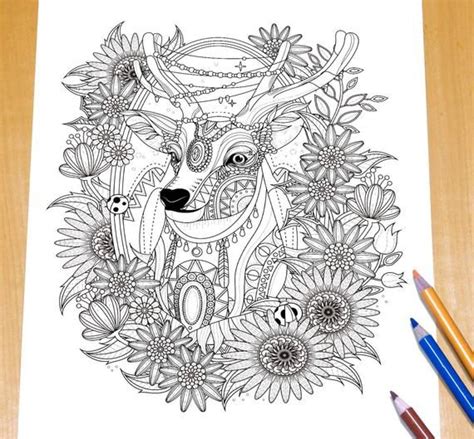 Adorable Deer Adult Coloring Page Print Deer Coloring Pages