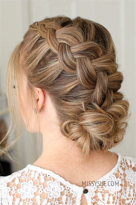 The bun hairstyle is a classic for women and men.there are all kinds you can do such as low, high, braided, double and others. Dutch Braid and Low Bun | Summer hairstyles, Hair styles ...
