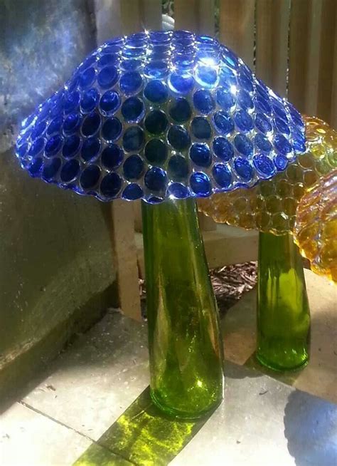 Mushroom Made With Glass Gems Glued Onto A Bowl Glass Garden Art